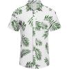 COOFANDY Men’s Casual Button Down Shirts Short Sleeve Textured Summer Beach Shirt with Pocket(White-green Leaves)