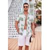 COOFANDY Men’s Casual Button Down Shirts Short Sleeve Textured Summer Beach Shirt with Pocket(White-green Leaves)