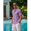 COOFANDY Men’s Casual Button Down Shirts Short Sleeve Wrinkle-Free Summer Beach Wear(Purple)