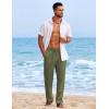 COOFANDY Mens Casual Elastic Waist Pants Drawstring Summer Beach Pant Lightweight Stretch Linen Trouser(Army Green)