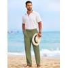 COOFANDY Mens Casual Elastic Waist Pants Drawstring Summer Beach Pant Lightweight Stretch Linen Trouser(Army Green)