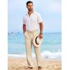 COOFANDY Mens Casual Elastic Waist Pants Drawstring Summer Beach Pant Lightweight Stretch Linen Trouser(Dark Khaki)