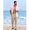 COOFANDY Mens Casual Elastic Waist Pants Drawstring Summer Beach Pant Lightweight Stretch Linen Trouser(Dark Khaki)