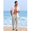 COOFANDY Mens Casual Elastic Waist Pants Drawstring Summer Beach Pant Lightweight Stretch Linen Trouser(Light Grey)
