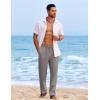 COOFANDY Mens Casual Elastic Waist Pants Drawstring Summer Beach Pant Lightweight Stretch Linen Trouser(Medium Gray)