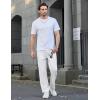 COOFANDY Mens Casual Elastic Waist Pants Drawstring Summer Beach Pant Lightweight Stretch Linen Trouser(White)