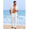 COOFANDY Mens Casual Elastic Waist Pants Drawstring Summer Beach Pant Lightweight Stretch Linen Trouser(White)