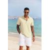 COOFANDY Men’s Casual Henley Shirt Short Sleeve Band Collar Shirt Summer Beach Hippie Vacation T Shirt with Button(Beige)