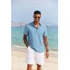 COOFANDY Men’s Casual Henley Shirt Short Sleeve Band Collar Shirt Summer Beach Hippie Vacation T Shirt with Button(Blue)