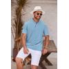 COOFANDY Men’s Casual Henley Shirt Short Sleeve Band Collar Shirt Summer Beach Hippie Vacation T Shirt with Button(Blue)