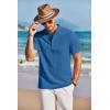 COOFANDY Men’s Casual Henley Shirt Short Sleeve Band Collar Shirt Summer Beach Hippie Vacation T Shirt with Button(Dark Blue)