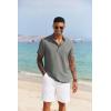 COOFANDY Men’s Casual Henley Shirt Short Sleeve Band Collar Shirt Summer Beach Hippie Vacation T Shirt with Button(Dark Grey)