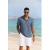 COOFANDY Men’s Casual Henley Shirt Short Sleeve Band Collar Shirt Summer Beach Hippie Vacation T Shirt with Button(Deep Blue)