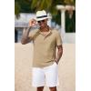 COOFANDY Men’s Casual Henley Shirt Short Sleeve Band Collar Shirt Summer Beach Hippie Vacation T Shirt with Button(Khaki)