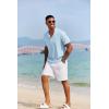 COOFANDY Men’s Casual Henley Shirt Short Sleeve Band Collar Shirt Summer Beach Hippie Vacation T Shirt with Button(Light Blue)