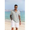 COOFANDY Men’s Casual Henley Shirt Short Sleeve Band Collar Shirt Summer Beach Hippie Vacation T Shirt with Button(Light Grey)