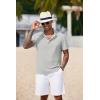 COOFANDY Men’s Casual Henley Shirt Short Sleeve Band Collar Shirt Summer Beach Hippie Vacation T Shirt with Button(Light Grey)