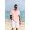 COOFANDY Men’s Casual Henley Shirt Short Sleeve Band Collar Shirt Summer Beach Hippie Vacation T Shirt with Button(Pink)