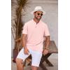 COOFANDY Men’s Casual Henley Shirt Short Sleeve Band Collar Shirt Summer Beach Hippie Vacation T Shirt with Button(Pink)