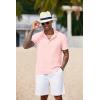 COOFANDY Men’s Casual Henley Shirt Short Sleeve Band Collar Shirt Summer Beach Hippie Vacation T Shirt with Button(Pink)