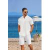 COOFANDY Men’s Casual Henley Shirt Short Sleeve Linen Shirt Band Collar Summer Hippie Beach T-Shirts(01-white)