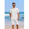 COOFANDY Men’s Casual Henley Shirt Short Sleeve Linen Shirt Band Collar Summer Hippie Beach T-Shirts(01-white)