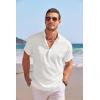 COOFANDY Men’s Casual Henley Shirt Short Sleeve Linen Shirt Band Collar Summer Hippie Beach T-Shirts(1-white)