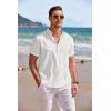 COOFANDY Men’s Casual Henley Shirt Short Sleeve Linen Shirt Band Collar Summer Hippie Beach T-Shirts(1-white)