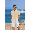 COOFANDY Men’s Casual Henley Shirt Short Sleeve Linen Shirt Band Collar Summer Hippie Beach T-Shirts(Beige)