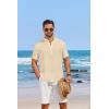COOFANDY Men’s Casual Henley Shirt Short Sleeve Linen Shirt Band Collar Summer Hippie Beach T-Shirts(Beige)