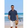 COOFANDY Men’s Casual Henley Shirt Short Sleeve Linen Shirt Band Collar Summer Hippie Beach T-Shirts(Navy Blue)