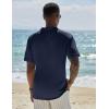COOFANDY Men’s Casual Henley Shirt Short Sleeve Linen Shirt Band Collar Summer Hippie Beach T-Shirts(Navy Blue)