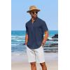 COOFANDY Men’s Casual Henley Shirt Short Sleeve Linen Shirt Band Collar Summer Hippie Beach T-Shirts(Navy Blue)