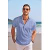 COOFANDY Men’s Casual Henley Shirt Short Sleeve Linen Shirt Band Collar Summer Hippie Beach T-Shirts(Striped Blue)