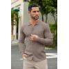COOFANDY Men’s Casual Knit Polo Shirts Long Sleeve Button Down Sweater Polo Ribbed Cardigan Sweater with Pocket(Khaki)