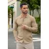 COOFANDY Men’s Casual Knit Polo Shirts Long Sleeve Button Down Sweater Polo Ribbed Cardigan Sweater with Pocket(Light Khaki)