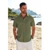 COOFANDY Mens Casual Linen Shirt Short Sleeve Button Down Shirt Summer Beach Shirts with Pocket(Army Green)
