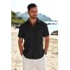 COOFANDY Mens Casual Linen Shirt Short Sleeve Button Down Shirt Summer Beach Shirts with Pocket(Black)