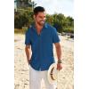 COOFANDY Mens Casual Linen Shirt Short Sleeve Button Down Shirt Summer Beach Shirts with Pocket(Dark Blue)