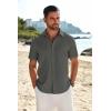 COOFANDY Mens Casual Linen Shirt Short Sleeve Button Down Shirt Summer Beach Shirts with Pocket(Dark Grey)