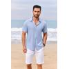 COOFANDY Mens Casual Linen Shirt Short Sleeve Button Down Shirt Summer Beach Shirts with Pocket(Light Blue)