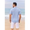 COOFANDY Mens Casual Linen Shirt Short Sleeve Button Down Shirt Summer Beach Shirts with Pocket(Light Blue)