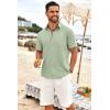 COOFANDY Mens Casual Linen Shirt Short Sleeve Button Down Shirt Summer Beach Shirts with Pocket(Light Green)