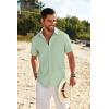 COOFANDY Mens Casual Linen Shirt Short Sleeve Button Down Shirt Summer Beach Shirts with Pocket(Light Green)