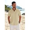 COOFANDY Mens Casual Linen Shirt Short Sleeve Button Down Shirt Summer Beach Shirts with Pocket(Light Khaki)