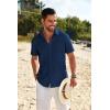 COOFANDY Mens Casual Linen Shirt Short Sleeve Button Down Shirt Summer Beach Shirts with Pocket(Navy Blue)