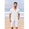 COOFANDY Mens Casual Linen Shirt Short Sleeve Button Down Shirt Summer Beach Shirts with Pocket(White)