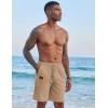 COOFANDY Mens Casual Linen Shorts Elastic Waist Drawstring Loose Fit Summer Beach Vacation Shorts with Pockets(Dark Khaki)