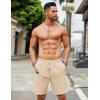 COOFANDY Mens Casual Linen Shorts Elastic Waist Drawstring Loose Fit Summer Beach Vacation Shorts with Pockets(Light Khaki)