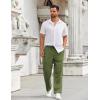 COOFANDY Mens Casual Pants Drawstring Elastic Waist Pants Linen Summer Beach Pants(Army Green)
